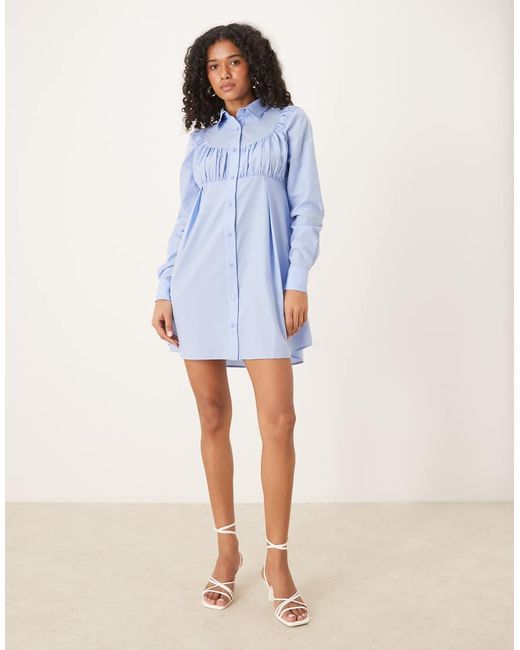 ASOS Blue Ruched Bust Detail Shirt Mini Dress