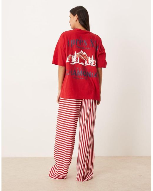 Pigiama Oversize Con Stampa "Après Ski" Composto Da T-Shirt E Pantaloni A Fondo Ampio di ASOS in Red