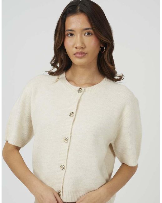Brave Soul Natural Short Sleeve Jersey Knit Cardigan