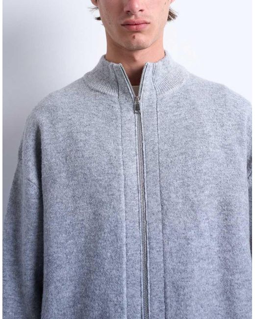 Topman Gray Double Zip Funnel Neck Cardigan for men