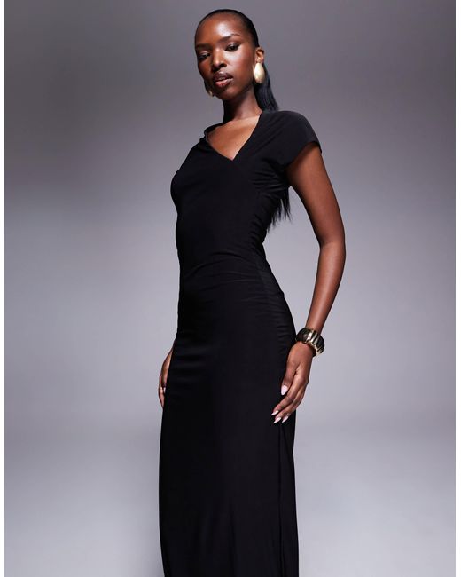 Fashionkilla Blue Double Sculpted Slinky Cap Sleeve Slit Maxi Dress
