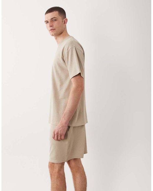 New Look Natural Waffle Shorts Co-ord for men