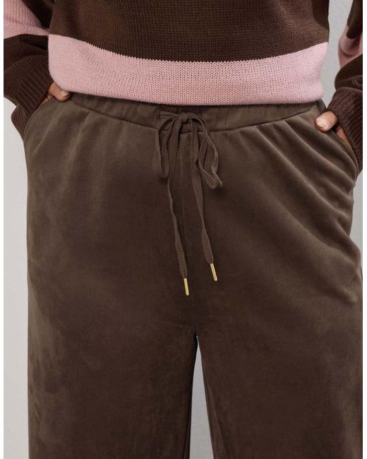 Yours Clothing Brown Faux Suede Wide Leg Trousers