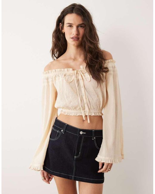 Miss Selfridge Natural Bardot Boho Blouse