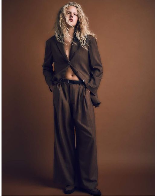 Stradivarius Blue Striped Smart Trousers With Darts