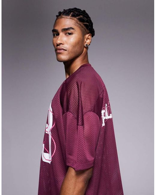 ASOS Recht Oversized T-Shirt Met Verlaagde Schouders, V-Hals En Sportprint in het Red voor heren