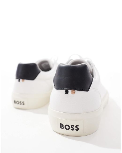 Boss Blue Boss Aiden Logo Contrast Heel Leather Trainers for men