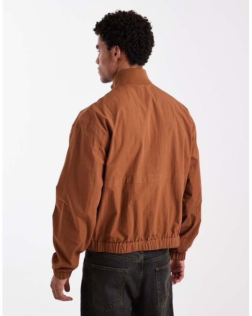 ASOS Brown Ribbed Funnel Neck Bomber Jacket for men
