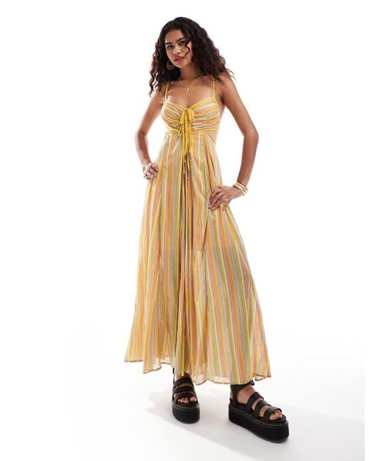 Free People Natural Striped Poplin Cami Maxi Dress