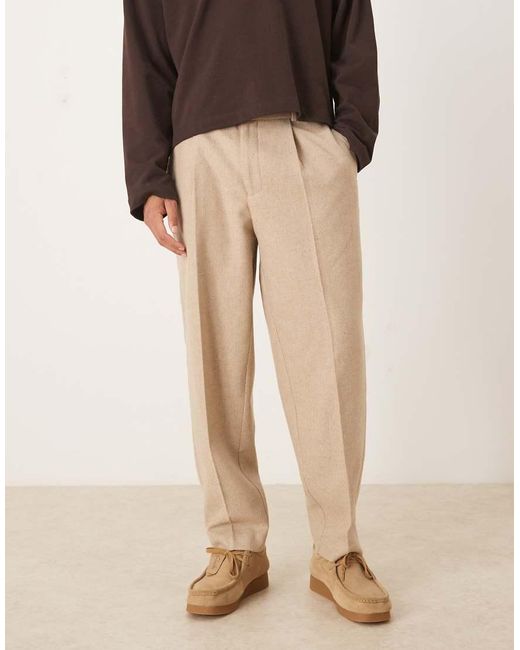ASOS Natural Smart Pleated Oversized Tapered Wool Blend Pants for men