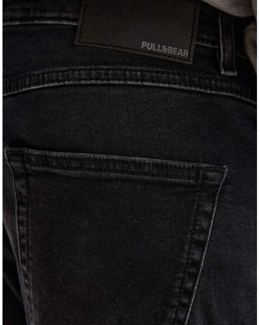 Pull&Bear Black Washed Carrot-Fit Jeans for men