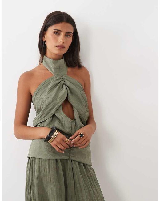 ASOS Green Crinkle Scarf Detail Co-ord Top