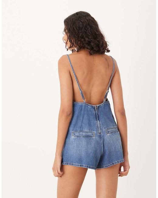 ASOS Blue Denim Square Neck Playsuit