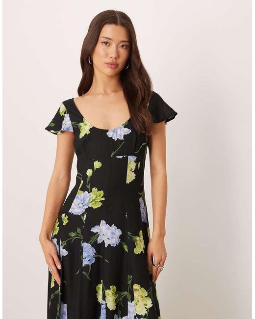 ASOS Multicolor Scoop Neck Short Sleeve Maxi Dress With Godets