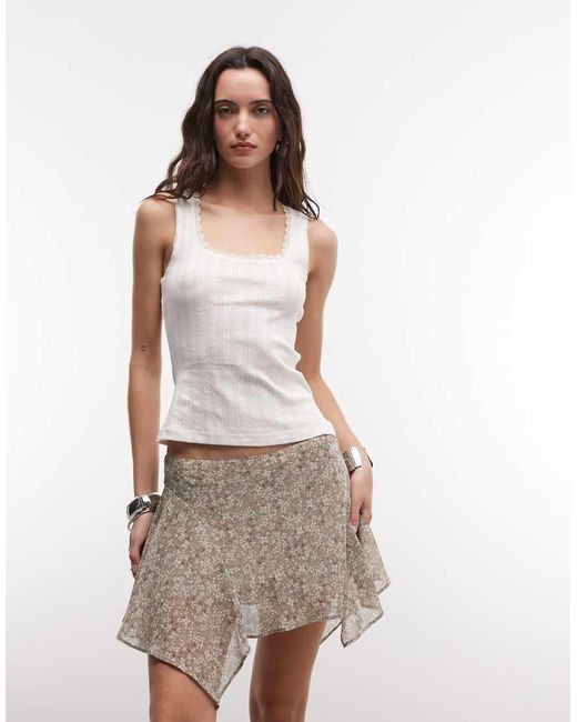 Monki Natural Asymmetric Chiffon Mini Skirt