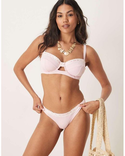 Peek & Beau Brown High Leg Bikini Bottoms With Cream Lace Trim