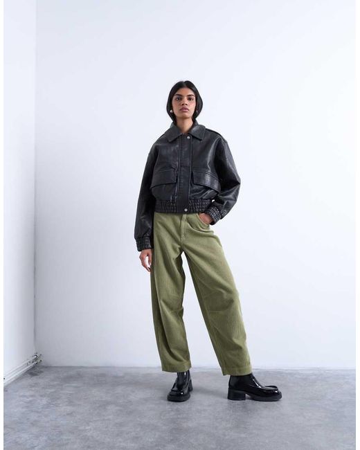 TOPSHOP White Cord High Rise Barrel Leg Trouser