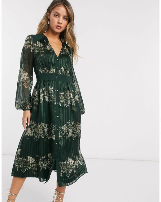 Ted Baker Green Delyla Meadow Sweep Long Sleeve Floral Midi Dress
