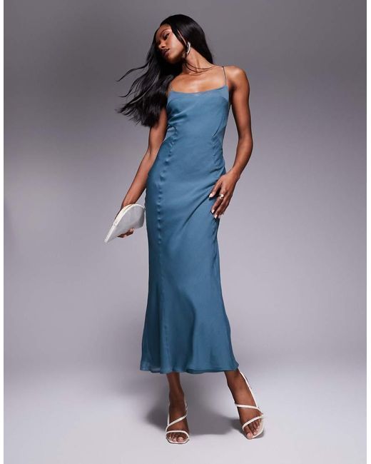 ASOS Blue Mesh Paneled Chiffon Bias Midaxi Dress