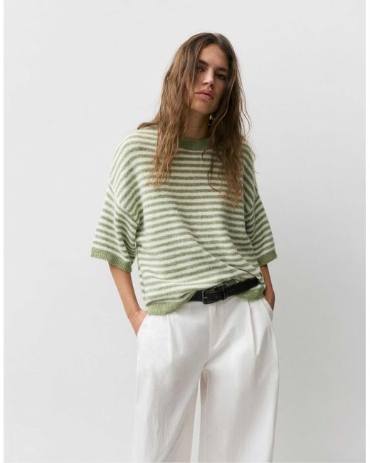 Pull&Bear Green – kurzärmliger pullover