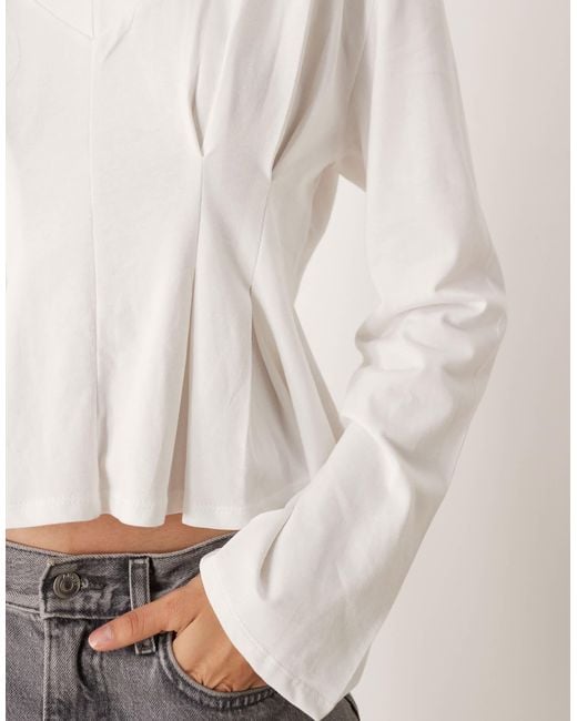 ASOS White Long Sleeve Tee With Tie Waist Cinch Detail