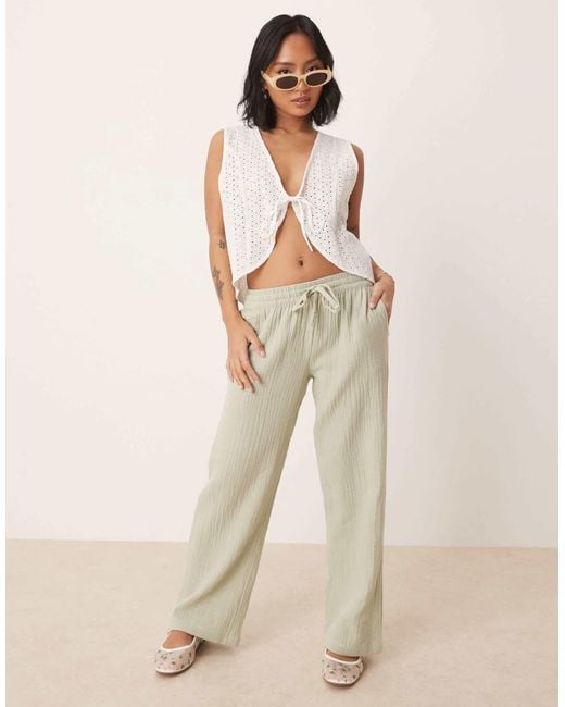 JDY Petite Natural – weit geschnittene hose aus dünnem, weitmaschig gewebtem baumwollstoff