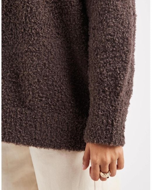 ASOS Brown Oversized Boucle Jumper With Curved Hem
