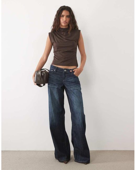 Abercrombie & Fitch Blue Sleeveless Top With Ruching Detail