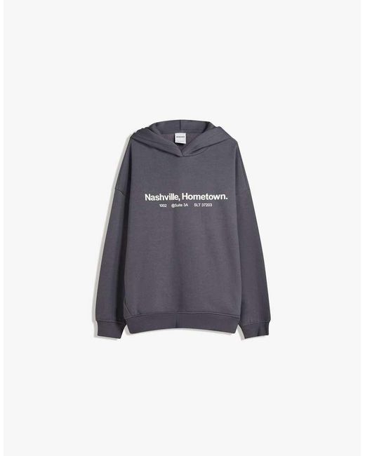 Bershka Gray Printed Hoodie