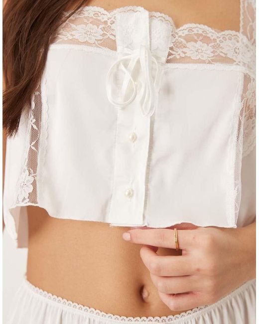 KAT THE LABEL White Cindy Satin Lace Trim Camisole