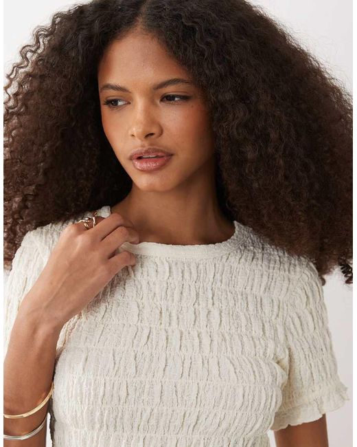 Brave Soul White Ruched Short Sleeve T-shirt With Ruffle Detail