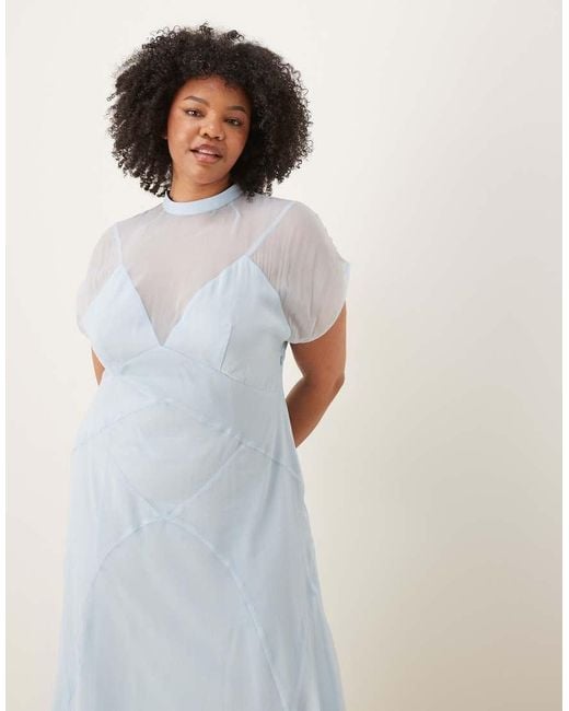 ASOS White Asos Design Curve High Neck Hanky Hem Chiffon Maxi Dress