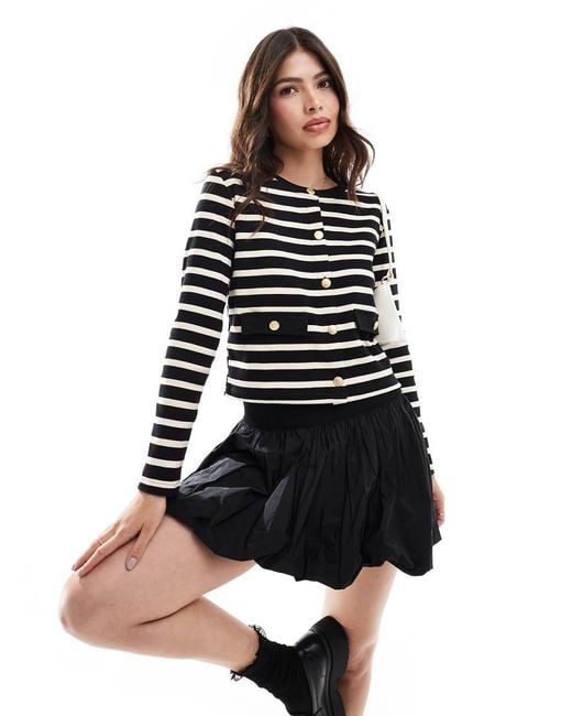 Mango Black Stripe Knitted Cardigan With Gold Buttons