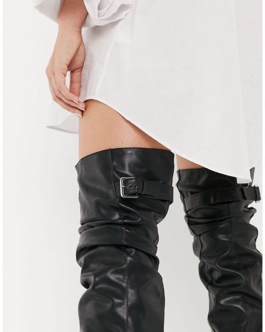 ASOS Kayla - Slappe Over-de-knie-laarzen in het Zwart | Lyst NL
