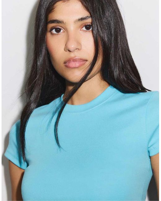 Stradivarius Blue Basic Short Sleeve Round Neck T-shirt