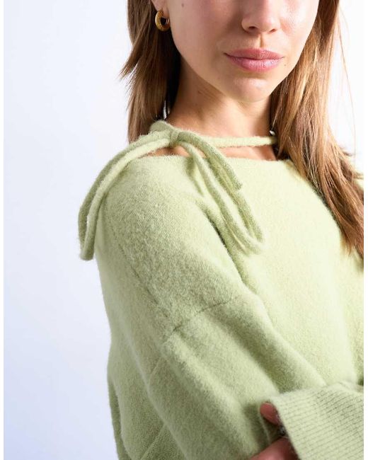 TOPSHOP Blue Knitted Tie Neck Jumper