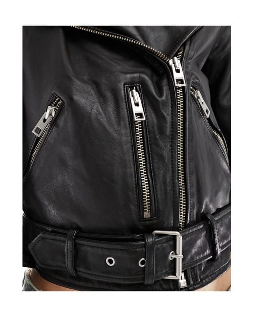 AllSaints Gray Balfern Leather Biker Jacket
