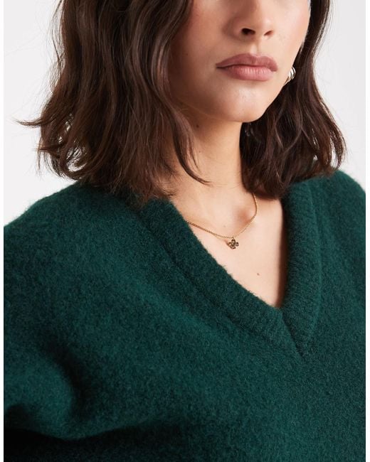 ASOS Green Structured Fluffy V Neck Banana Sleeve Jumper