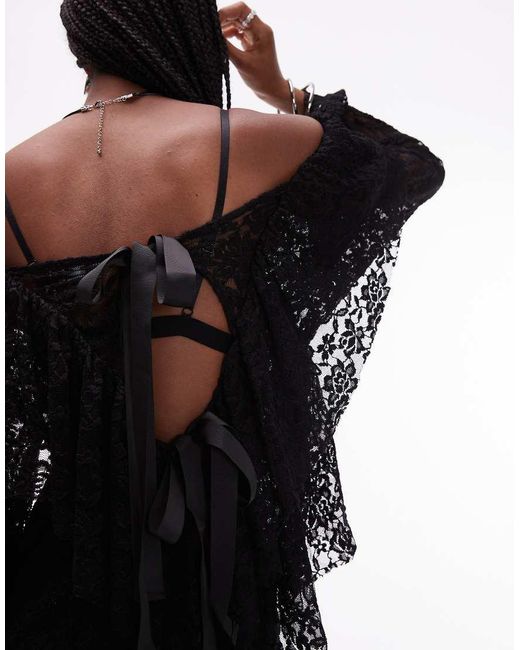 ASOS Black Lace Frill Detail Volume Blouse