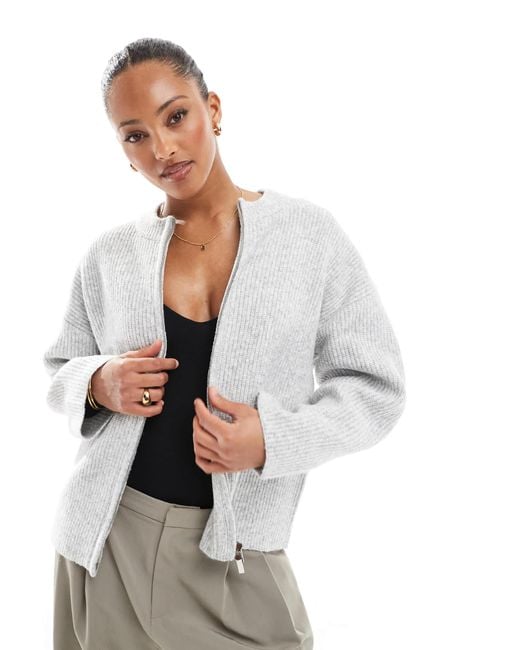 4th & Reckless White Premium High Neck Double Zip Knitted Bomber Jacket