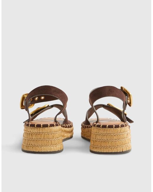 River Island Brown Faux Suede Buckle Strap Wedge Sandals