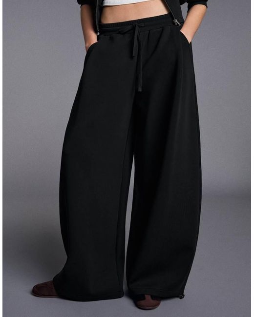 Bershka Black Petite Modal Barrel Trousers
