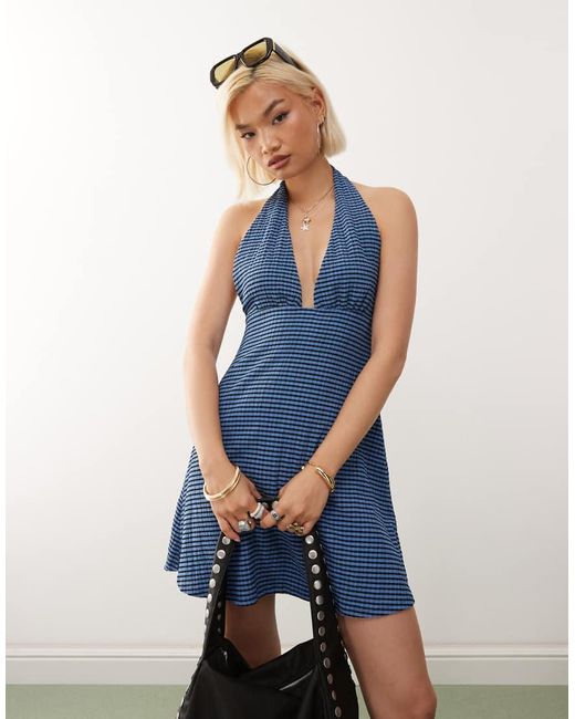 Collusion Blue Halter Mini Dress