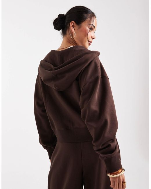 ASOS Brown Cropped Zip Up Brushback Hoodie