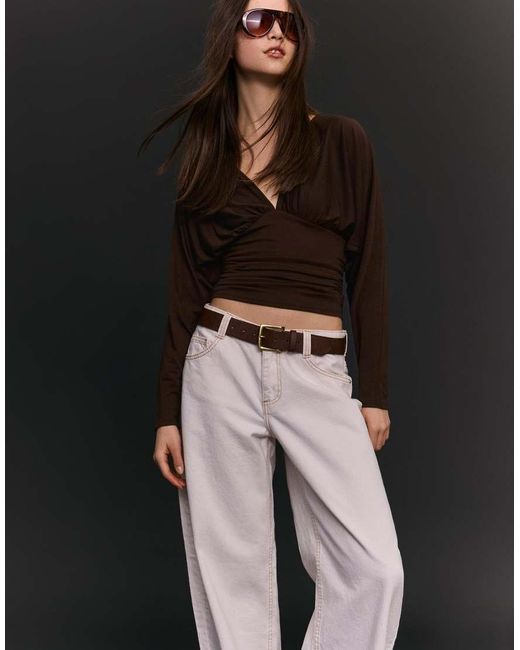 Bershka Black Long Sleeve Ruched T-Shirt