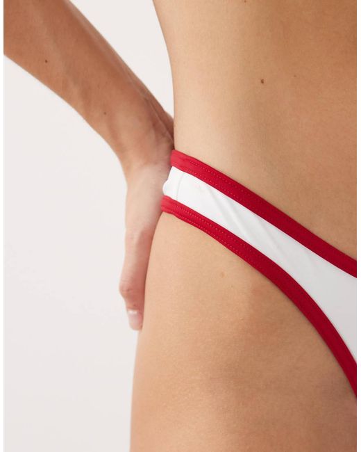 Free Society White High Leg Bikini Bottoms With Red Contrast Trim