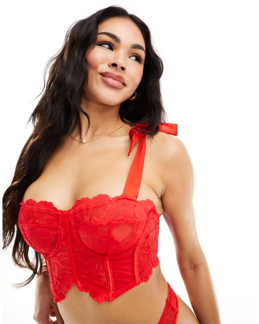 ASOS Red Jacinda Lace And Satin Corset With Bows