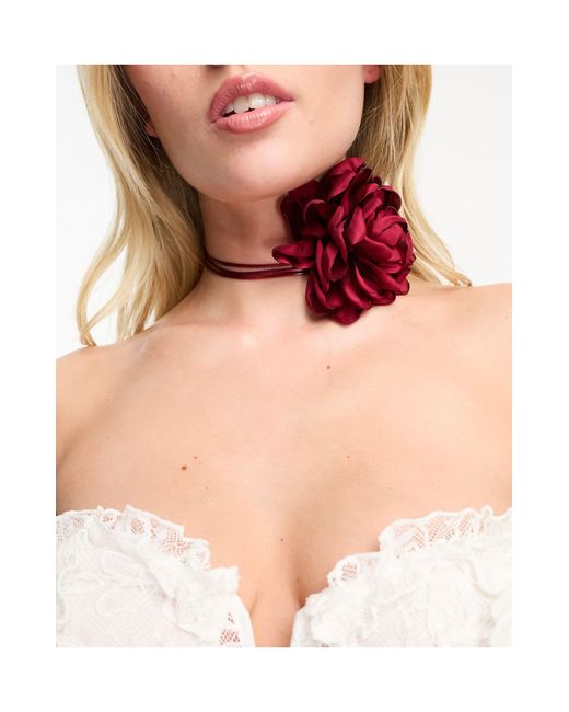 8 Other Reasons Red Statement Rose Corsage Tie Necklace