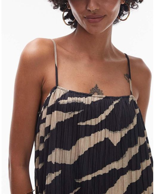 TOPSHOP Maxi Jurk Van Kreukelstof Met A-Lijn En Zebraprint in het White