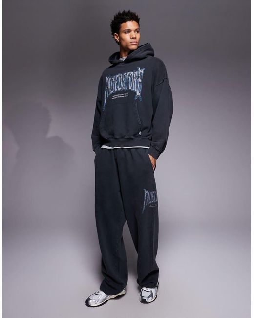 Faded Store Blue Blackletter Open Hem jogger Co-ord for men